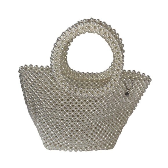 all white PEARLS Bridal Prom formal medium tote bag purse 7x11" SUMMER - Picture 1 of 5